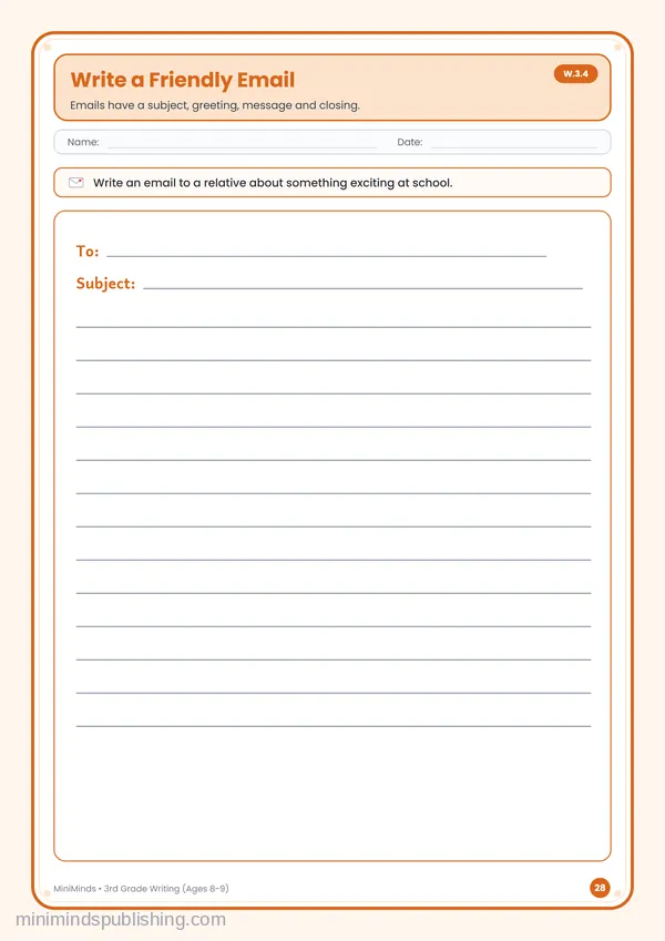 Write a Friendly Email — free printable 3rd Grade worksheet