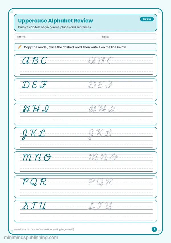Uppercase Alphabet Review — free printable 4th Grade worksheet