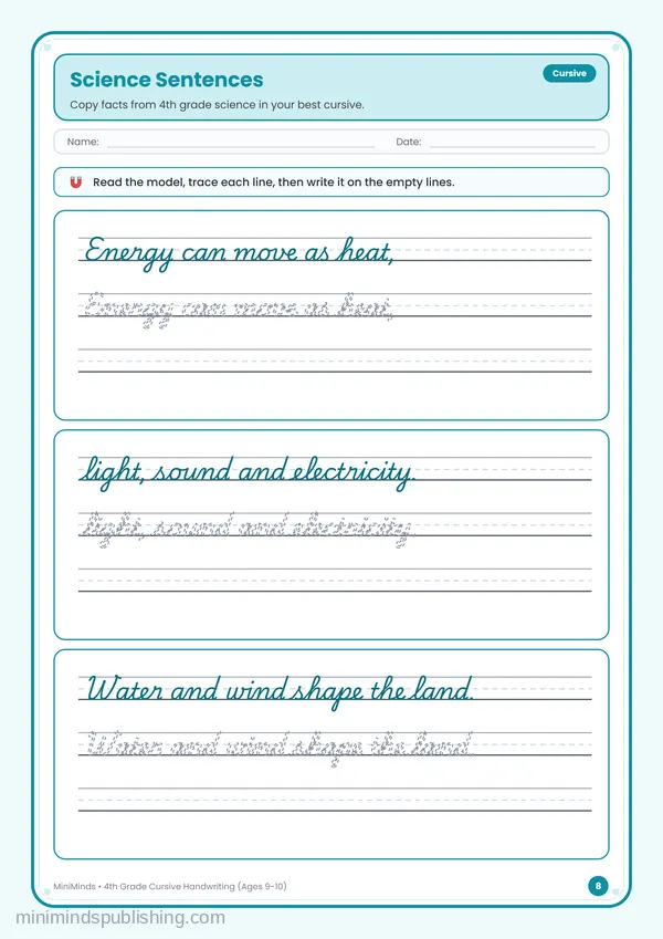 Science Sentences — free printable 4th Grade worksheet