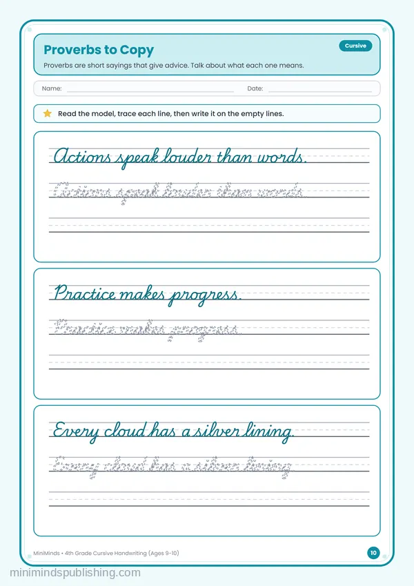 Proverbs to Copy — free printable 4th Grade worksheet