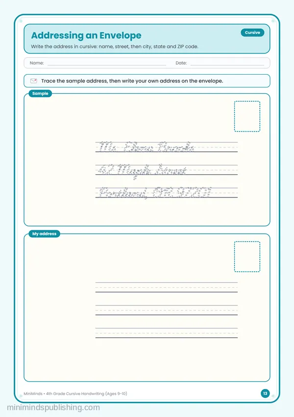 Addressing an Envelope — free printable 4th Grade worksheet