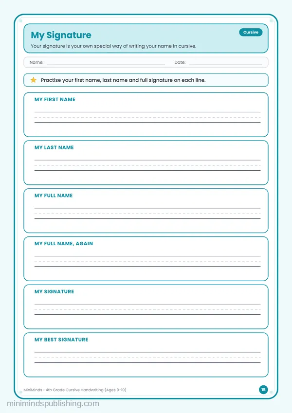 My Signature — free printable 4th Grade worksheet