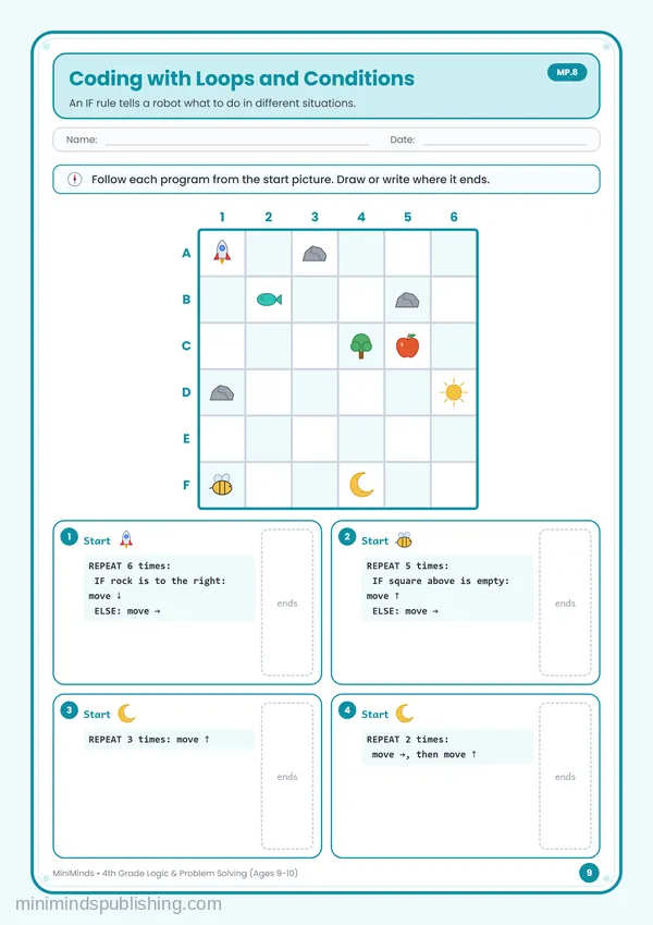 Coding with Loops and Conditions — free printable 4th Grade worksheet