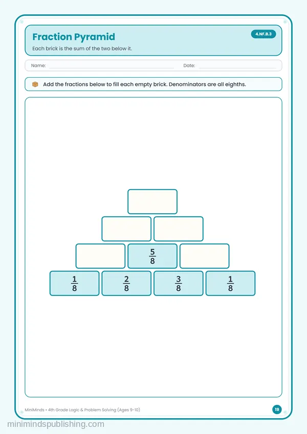Fraction Pyramid — free printable 4th Grade worksheet