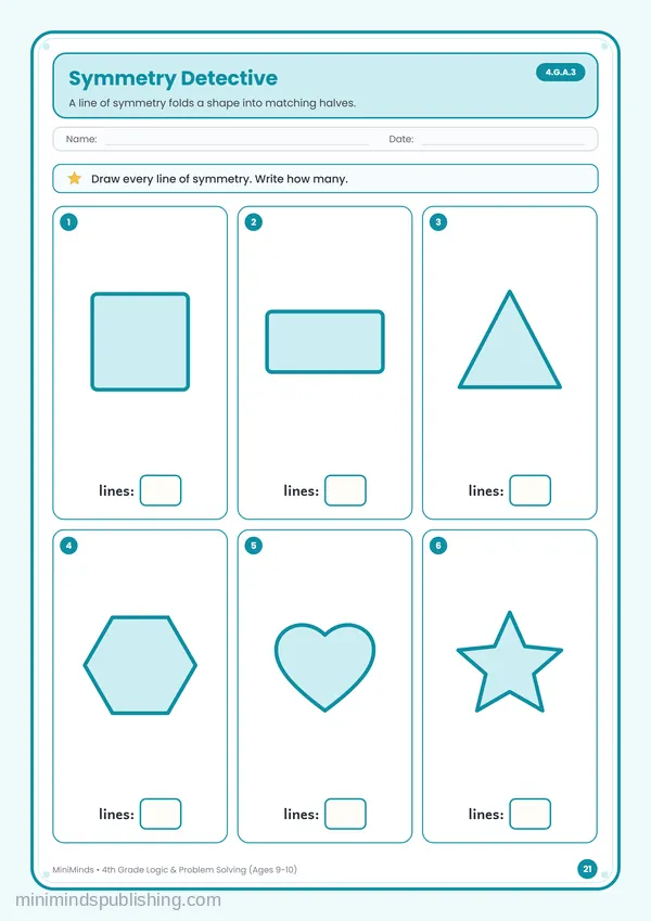 Symmetry Detective — free printable 4th Grade worksheet