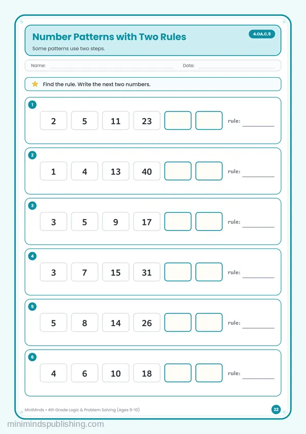 Number Patterns with Two Rules — free printable 4th Grade worksheet