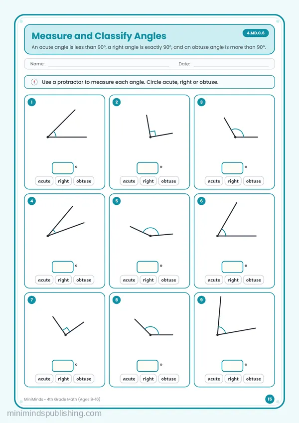 Measure and Classify Angles — free printable 4th Grade worksheet