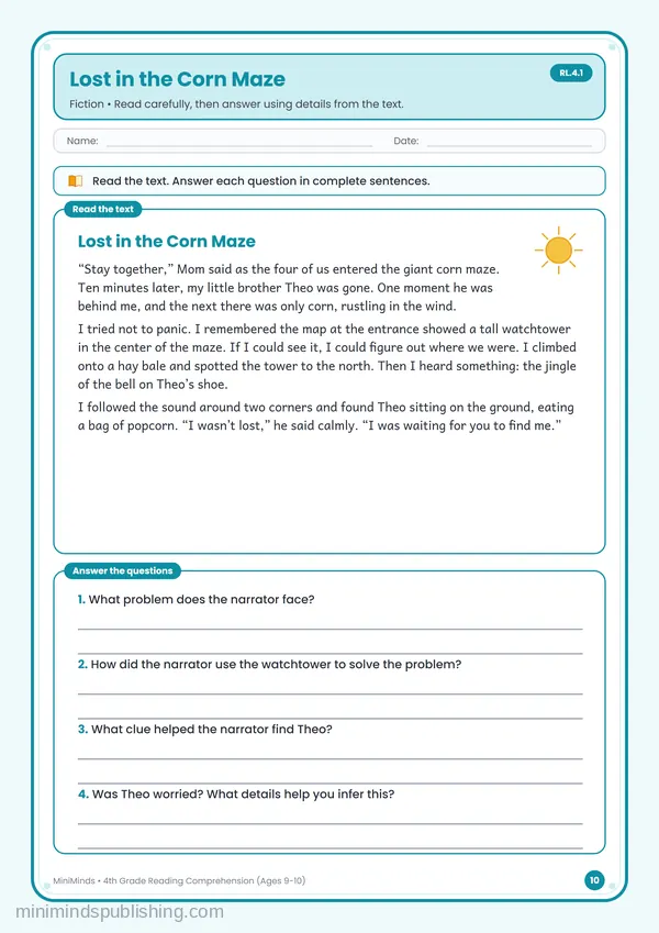 Lost in the Corn Maze — free printable 4th Grade worksheet