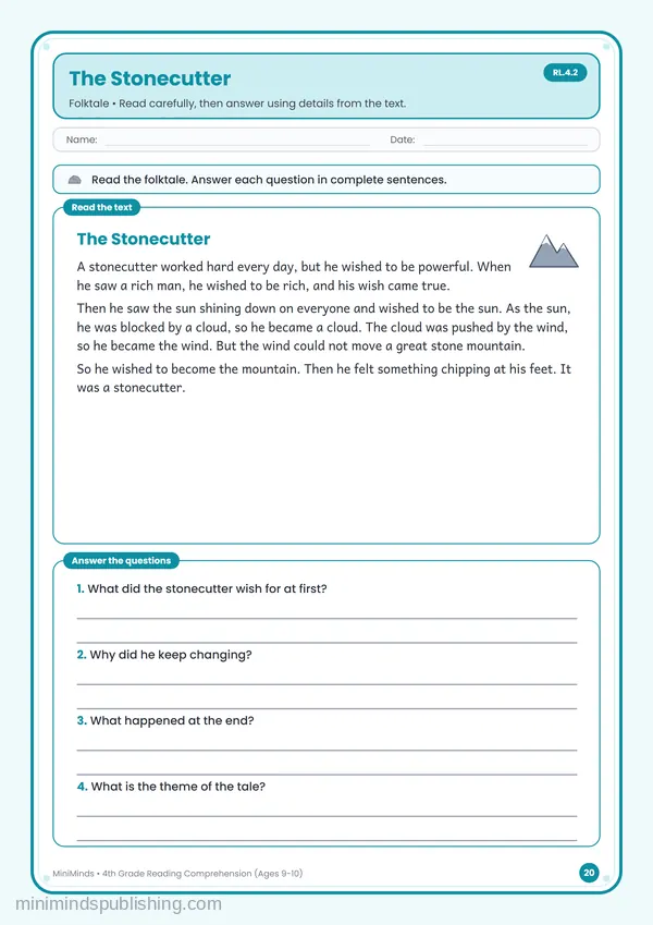 The Stonecutter — free printable 4th Grade worksheet