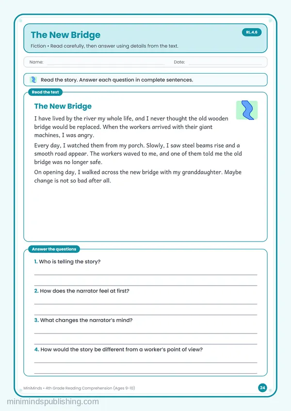 The New Bridge — free printable 4th Grade worksheet