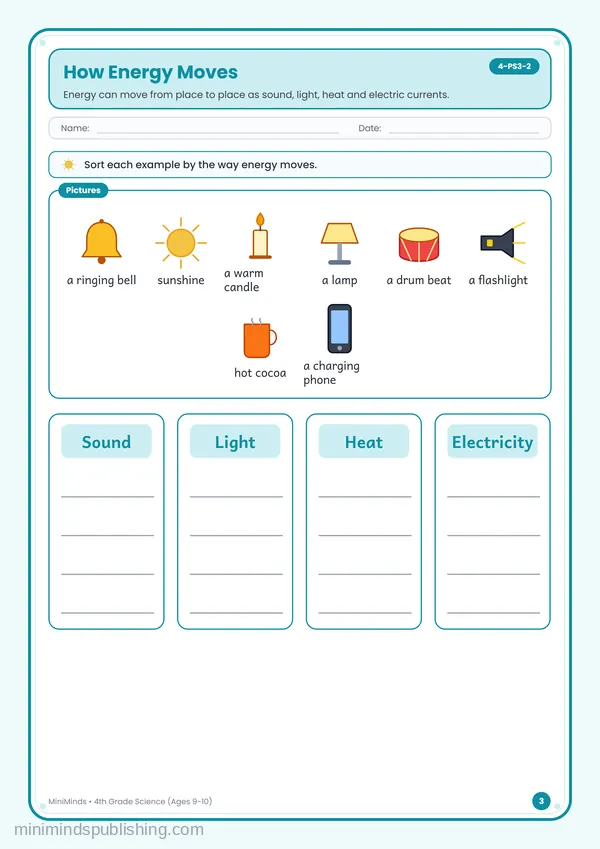 How Energy Moves — free printable 4th Grade worksheet