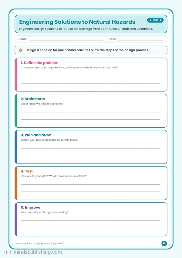 Engineering Solutions to Natural Hazards — free printable 4th Grade worksheet