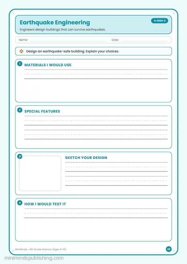Earthquake Engineering — free printable 4th Grade worksheet