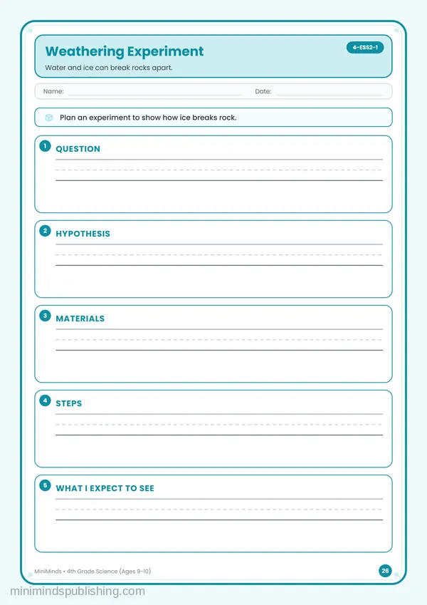 Weathering Experiment — free printable 4th Grade worksheet