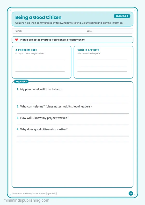 Being a Good Citizen — free printable 4th Grade worksheet