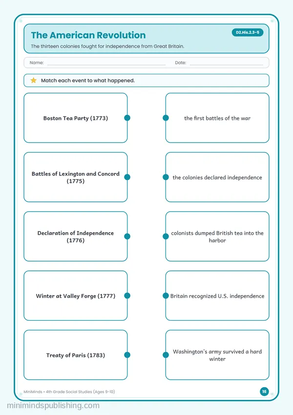 The American Revolution — free printable 4th Grade worksheet