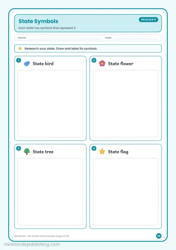 State Symbols — free printable 4th Grade worksheet