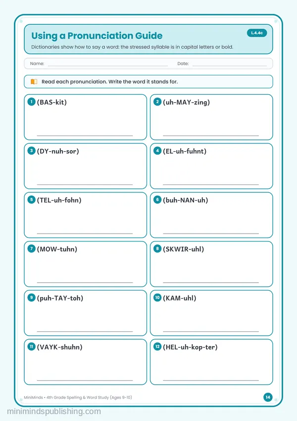 Using a Pronunciation Guide — free printable 4th Grade worksheet