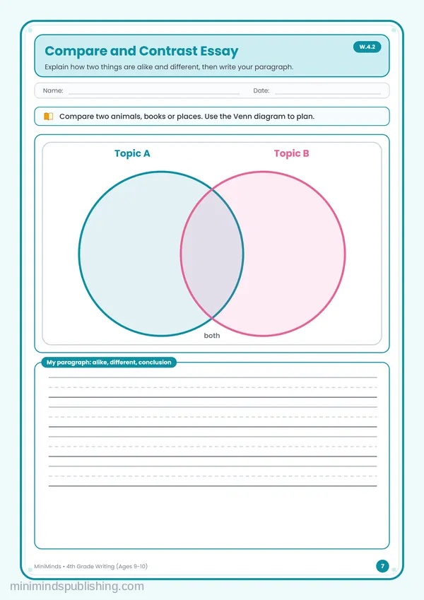 Compare and Contrast Essay — free printable 4th Grade worksheet