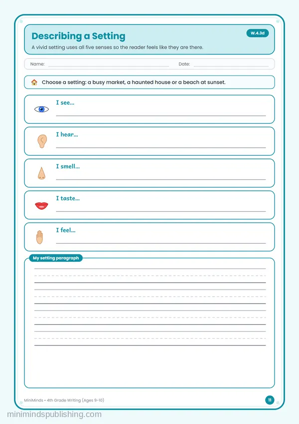 Describing a Setting — free printable 4th Grade worksheet