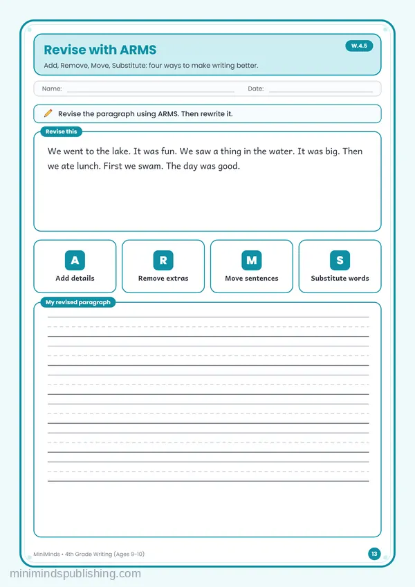 Revise with ARMS — free printable 4th Grade worksheet