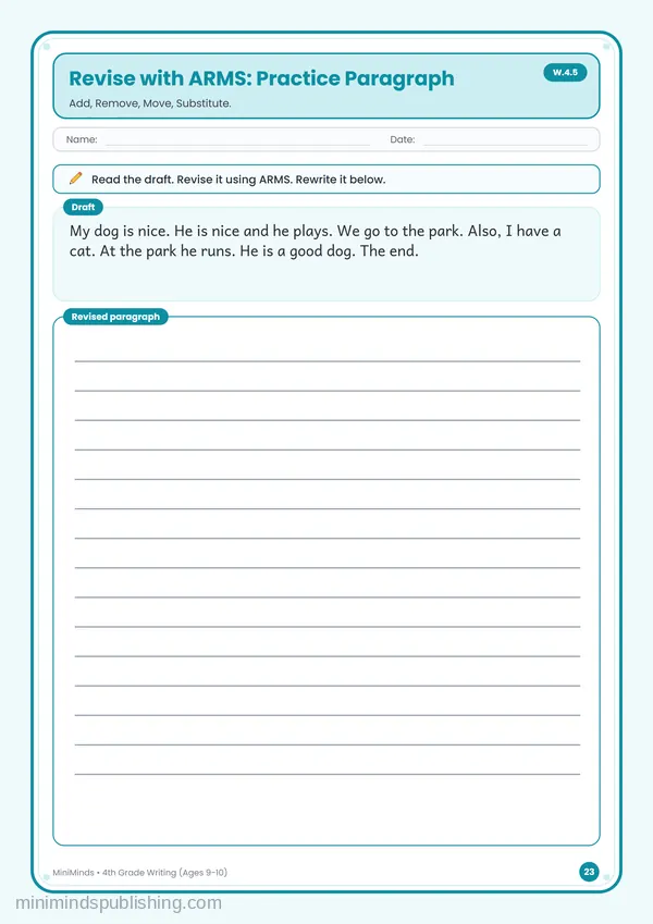 Revise with ARMS: Practice Paragraph — free printable 4th Grade worksheet