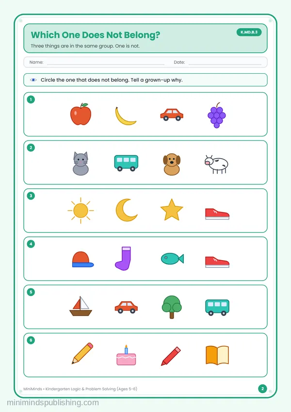 Which One Does Not Belong? — free printable Kindergarten worksheet