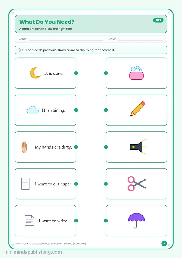 What Do You Need? — free printable Kindergarten worksheet
