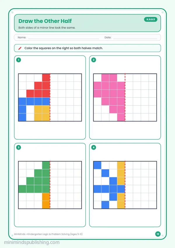 Draw the Other Half — free printable Kindergarten worksheet