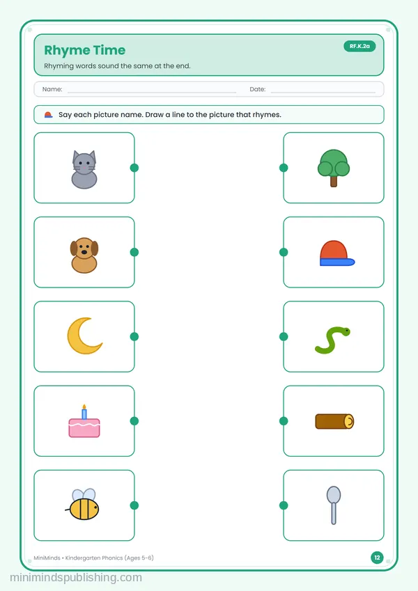 Rhyme Time — free printable Kindergarten worksheet