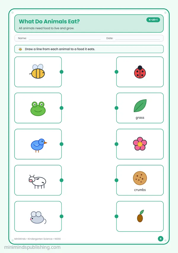 What Do Animals Eat? — free printable Kindergarten worksheet