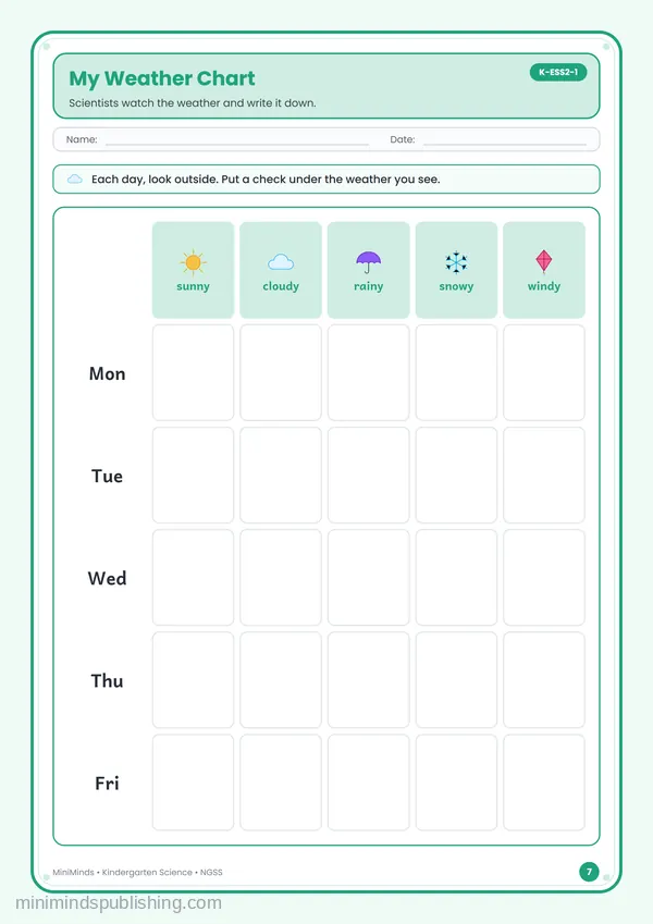 My Weather Chart — free printable Kindergarten worksheet