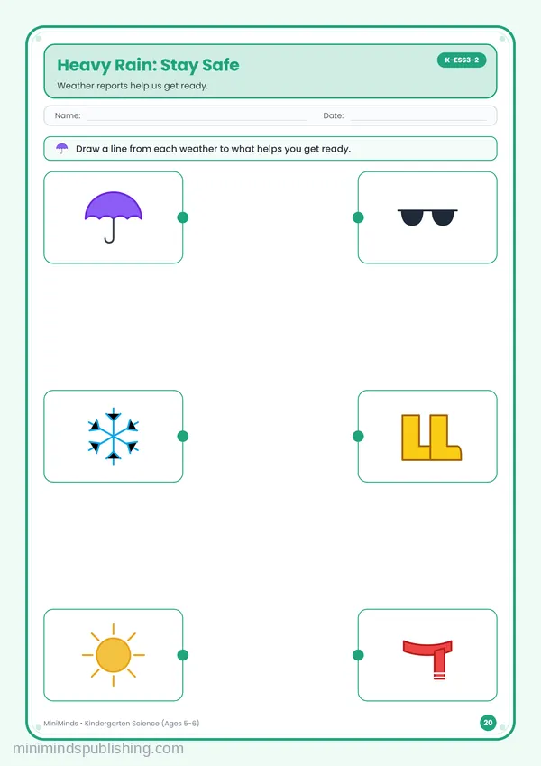 Heavy Rain: Stay Safe — free printable Kindergarten worksheet