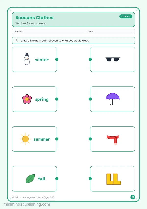 Seasons Clothes — free printable Kindergarten worksheet