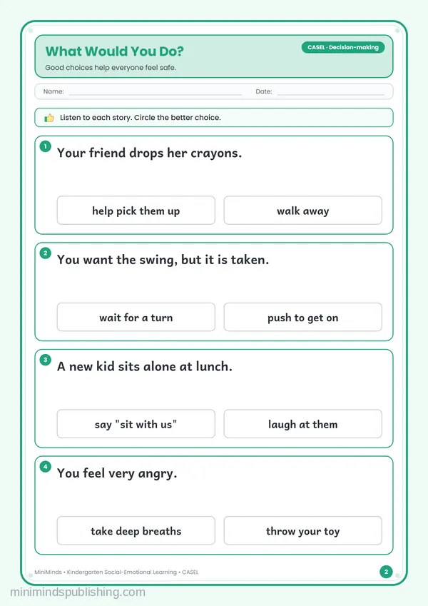 What Would You Do? — free printable Kindergarten worksheet