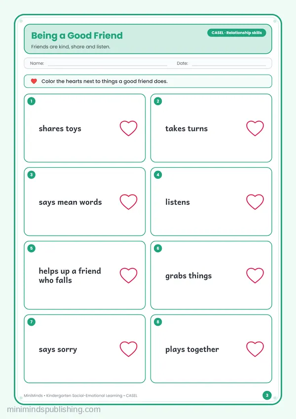 Being a Good Friend — free printable Kindergarten worksheet