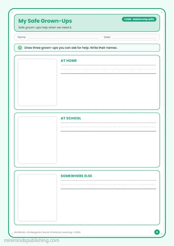 My Safe Grown-Ups — free printable Kindergarten worksheet