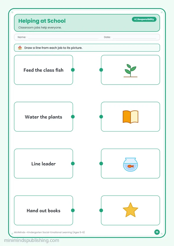 Helping at School — free printable Kindergarten worksheet