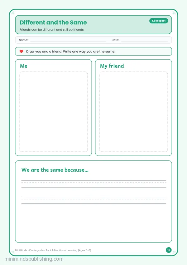 Different and the Same — free printable Kindergarten worksheet