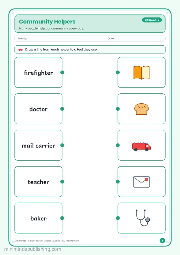 Community Helpers — free printable Kindergarten worksheet