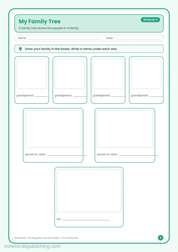 My Family Tree — free printable Kindergarten worksheet