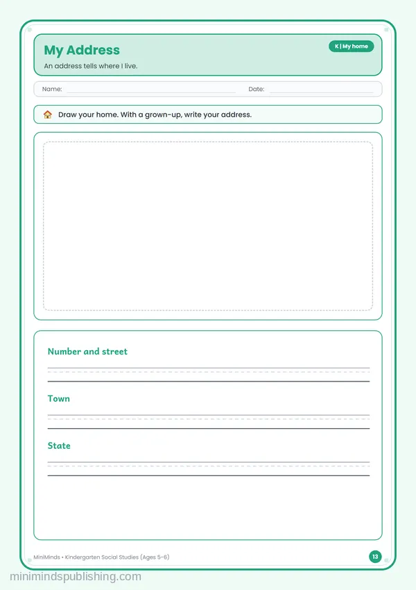 My Address — free printable Kindergarten worksheet