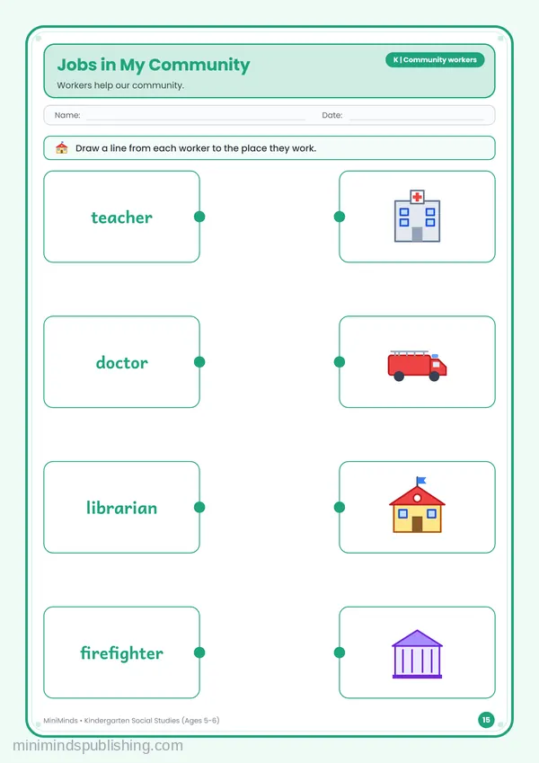 Jobs in My Community — free printable Kindergarten worksheet