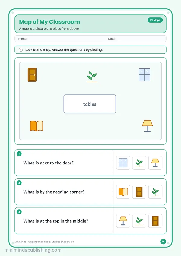 Map of My Classroom — free printable Kindergarten worksheet
