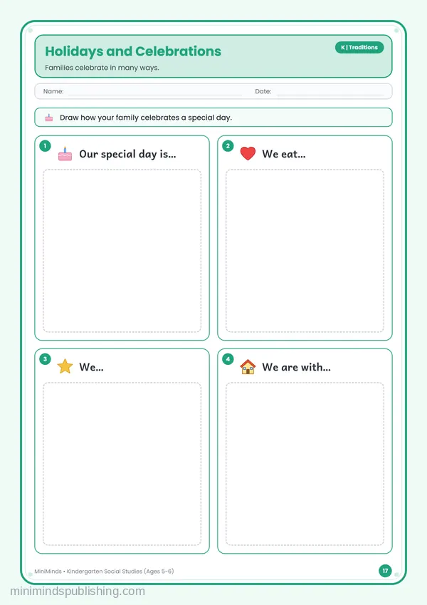 Holidays and Celebrations — free printable Kindergarten worksheet