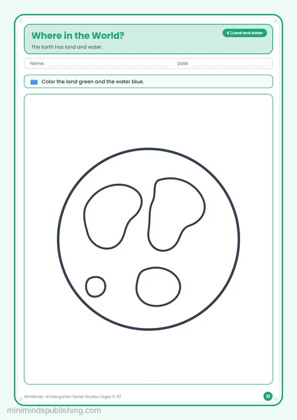 Where in the World? — free printable Kindergarten worksheet