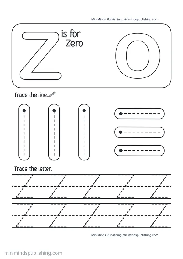 Trace the Letter Z: Z is for Zero — free printable Pre-K worksheet