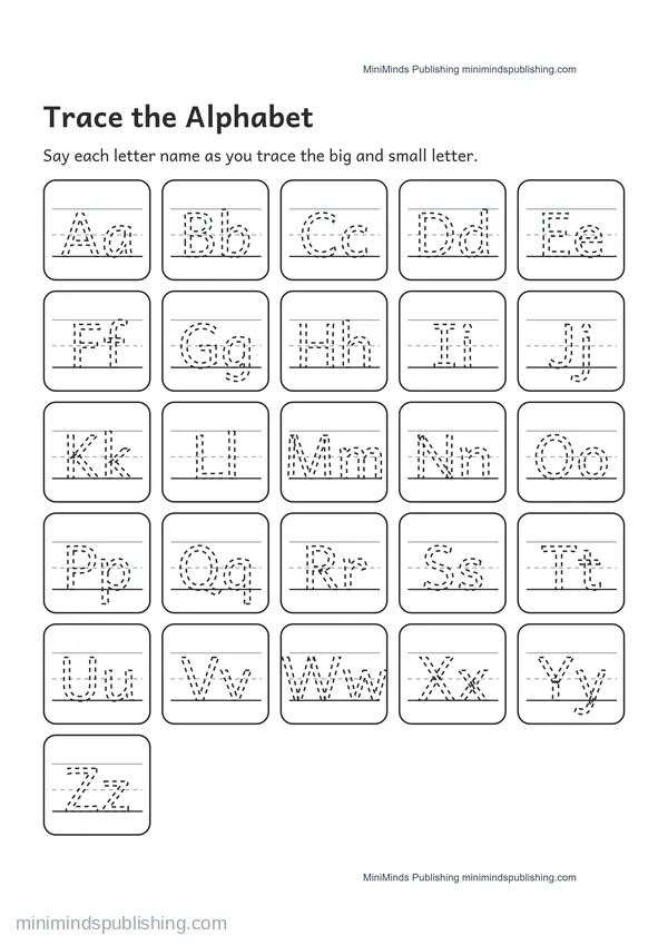 Trace the Alphabet: Aa to Zz — free printable Pre-K worksheet