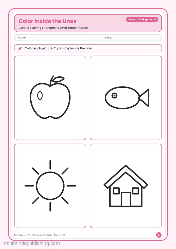 Color Inside the Lines — free printable Pre-K worksheet