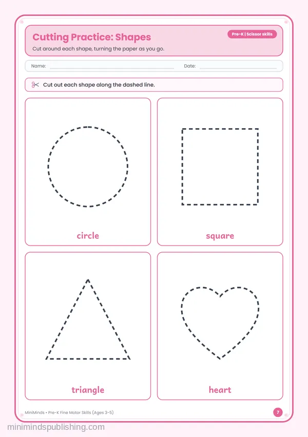 Cutting Practice: Shapes — free printable Pre-K worksheet